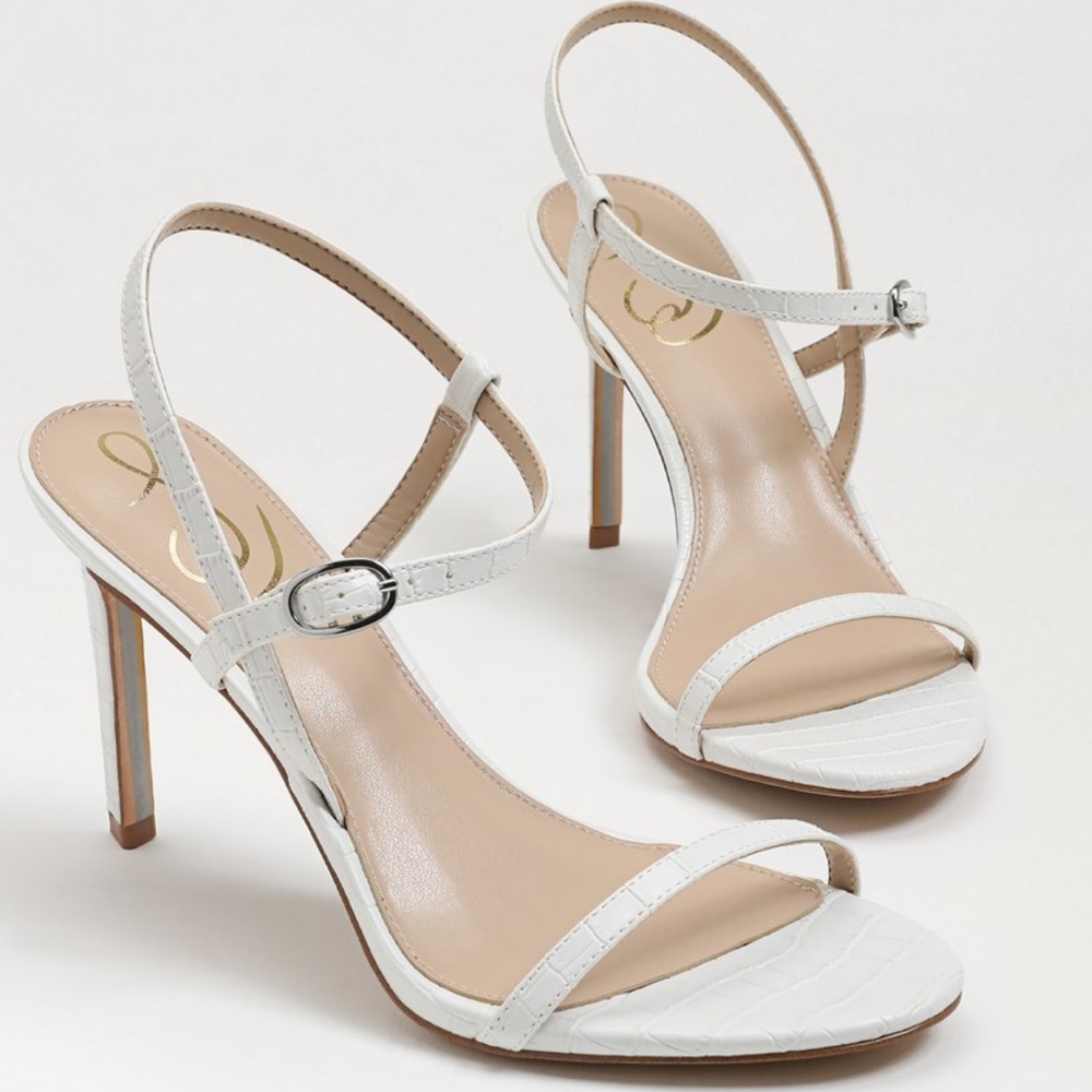 🌸SAM EDELMAN🌸 Doran Strappy Heeled Sandal In Bright White Croc Size: 11